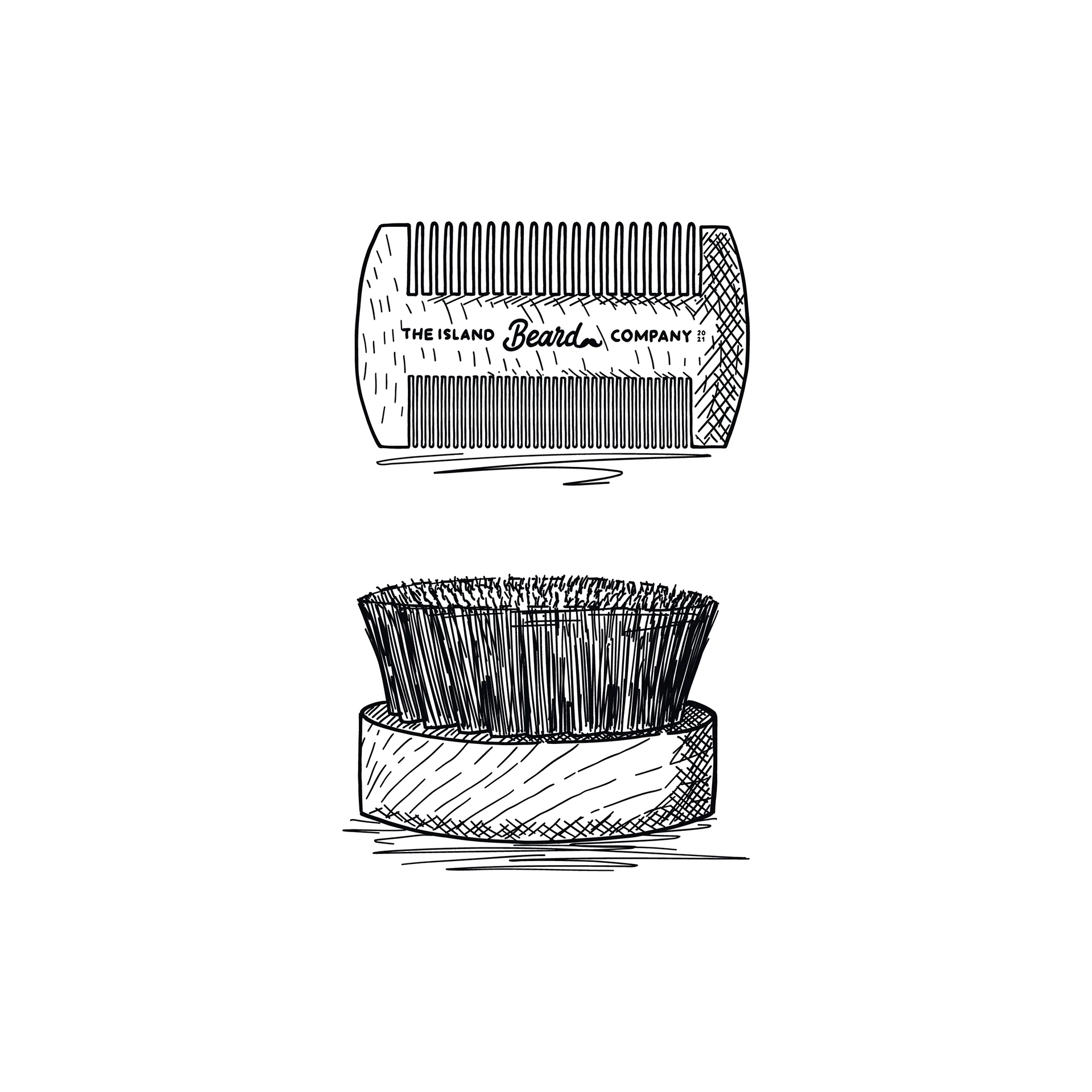 Line illustration of a beard comb and brush